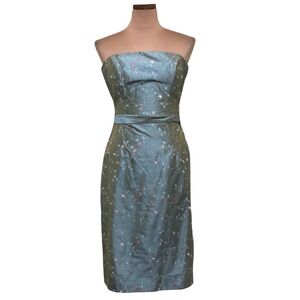 Siri Midi Dress Size 0 Aqua Teal Green Floral Embroidered Sheath